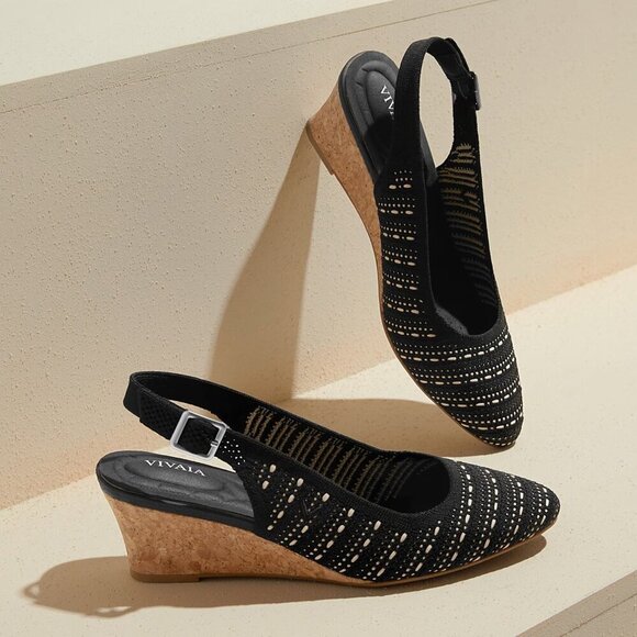 Almond-Toe Tamia Slingback Wedge Pro Black Crochet - Picture 1 of 16